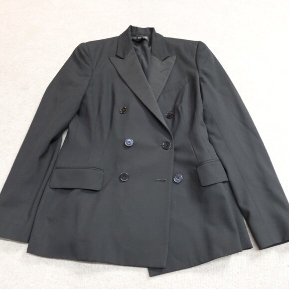 Ralph Lauren Womens Blazer 6 Black Double Breasted Black Label Wool Silk - Picture 1 of 16